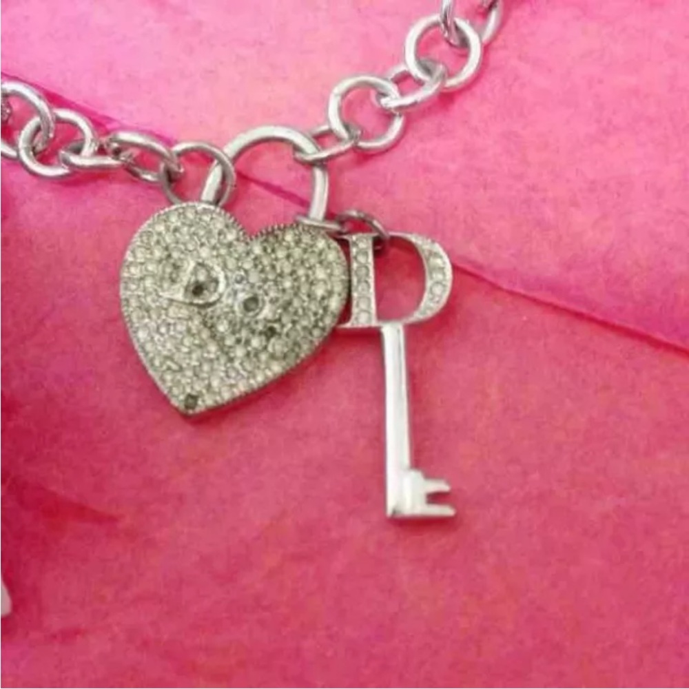 Dior Silver Rhinestone Heart Key Charm Bracelet - Picture 7 of 9